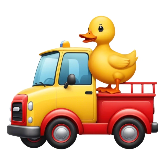yellow duck driving a red truck sticker