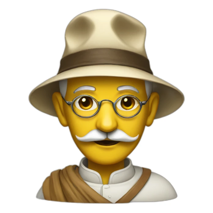 Gandhi with yellow hat and fu manchu sticker
