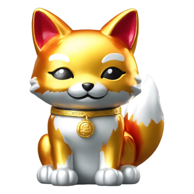 fully chrome fox statue in the form of maneki neko sticker