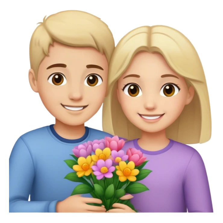 The girl is happy because boy gives her flowers sticker