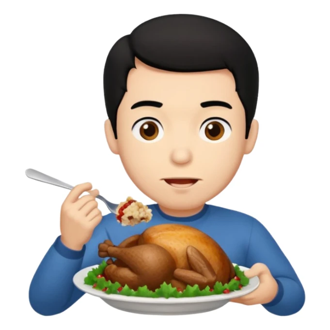 A Fatter man with black hair eating turkey sticker