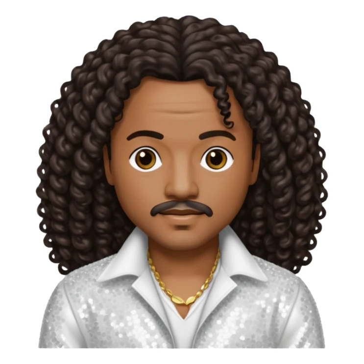 Howard Hewett with long dark brown jeri curl hair, white sequin outfit sticker