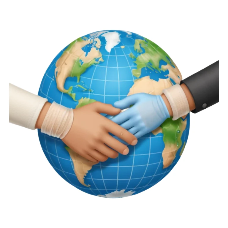 instead of two hands holding a globe, we have two hands handshaking in front of a globe. And in the background, we can see that the globe has a bandage or something. The handshake shows negotiation and the bandage around the globe shows improvement on climate change. Negotiation and climate change.  sticker