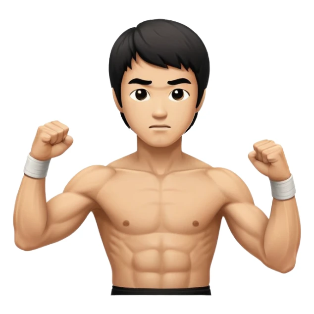 Bruce Lee in his iconic fighting stance with raised fists and martial arts pose sticker