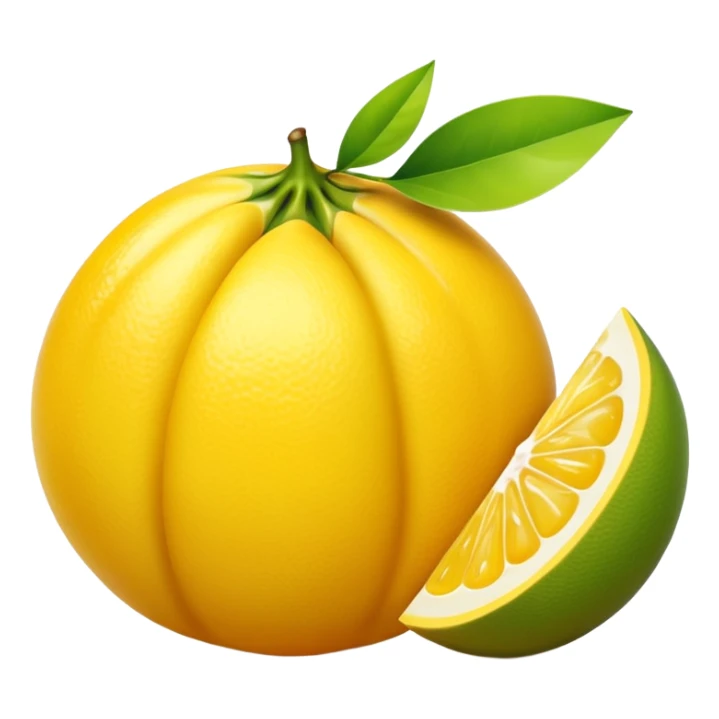 A halved yuzu fruit, in Apple iPhone emoji style. Bright yellow skin with subtle texture, juicy interior visible, vibrant colors, smooth gradients, glossy highlights, clean simple shapes, no outlines, slight 3D depth.
 sticker