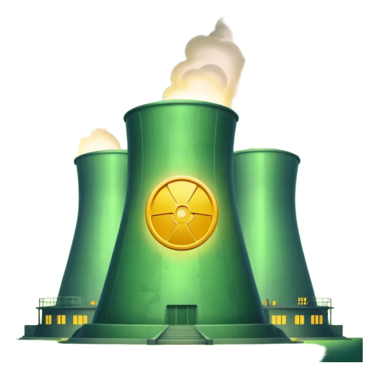 nuclear power plant with a subtle radioactive glow, less green, realistic, emoji style, option 11 sticker