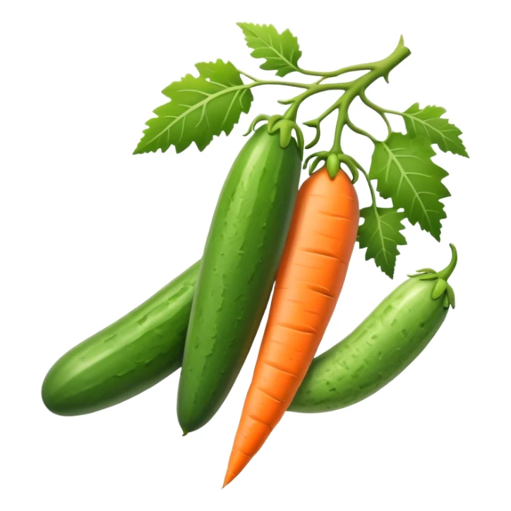 cucumber, eggplant, big carrot, on a branch sticker