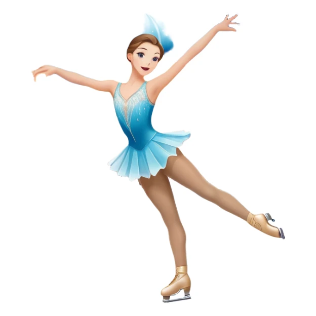 An colorful icon featuring a graceful figure skater performing a spin on the ice. The background includes a grand ice rink palace with shining spotlights and cheering spectators in the stands. Transparent background highlights the elegance and artistry of figure skating sticker