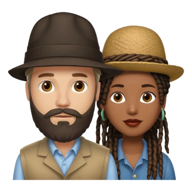 Couple emoji -WHITE with man with beardmwoth hate on and BLACK FEMALEwith mid length locs sticker