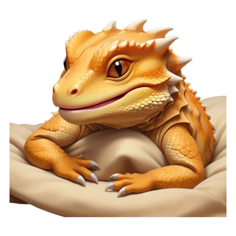Meme-Worthy Cute Sleeping Bearded Dragon Portrait Emoji, Head resting peacefully with a contented smile, showcasing a delightfully robust build and a luxuriously soft scaled hide in warm earthy tones, eyes shut in a serene, restful nap, Simplified yet hilariously adorable features, highly detailed, glowing with a soft, drowsy light, high shine, relaxed and utterly lovable, stylized with an air of playful laziness, bright and heartwarming, soft glowing outline, capturing the essence of a comically sleepy dragon, so meme‐worthy it feels like it could instantly become the next viral sensation of adorable reptilian slumber! sticker