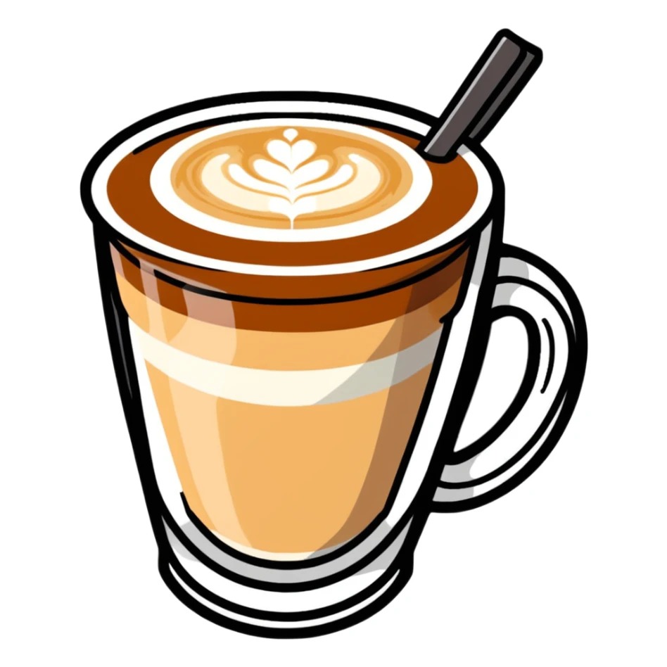 expensive artisanal latte in a cafe from upward view perspective, latte art, fancy coffee drink sticker