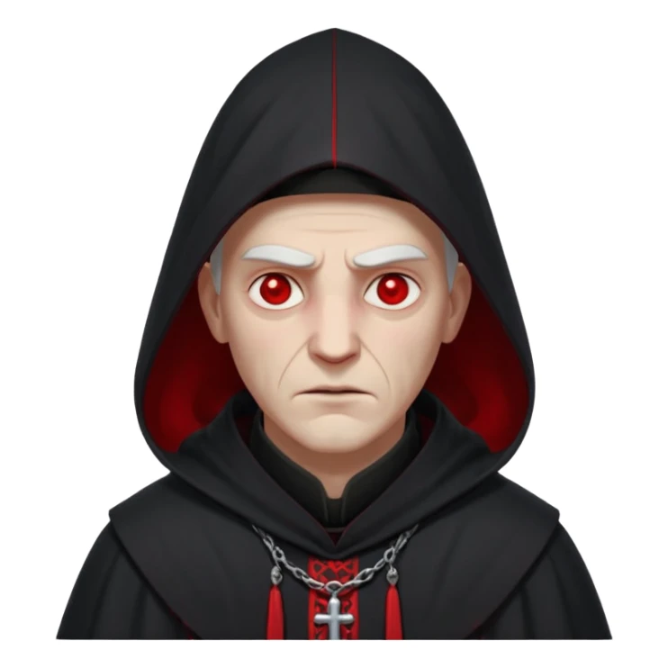 cursed village priest portrait, head and shoulders only, dark hooded robe, mysterious expression, subtle red accents, eerie glow, gothic village atmosphere, 3D cartoon, mobile game icon style, clean background, no text, no watermark

 sticker