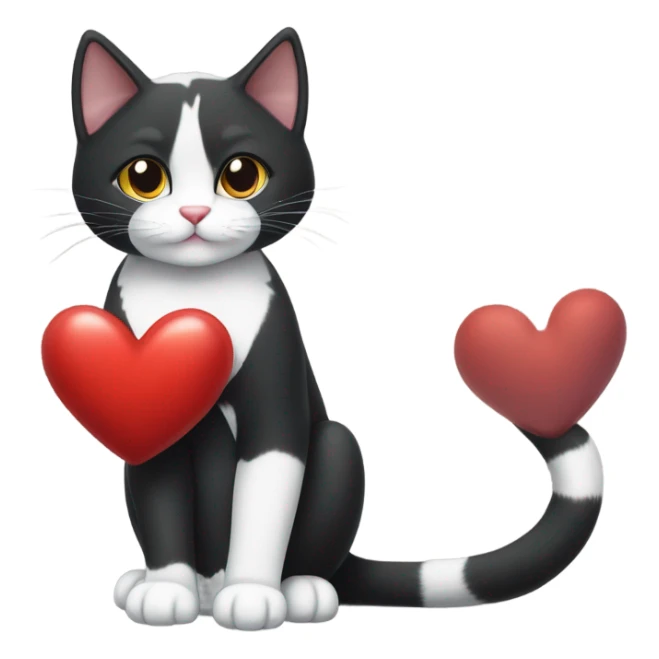 Tuxedo cat holding a heart  sticker