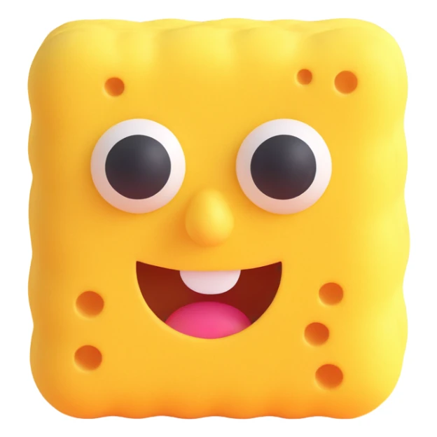 a cute, simple, cheerful yellow sponge with a friendly face sticker