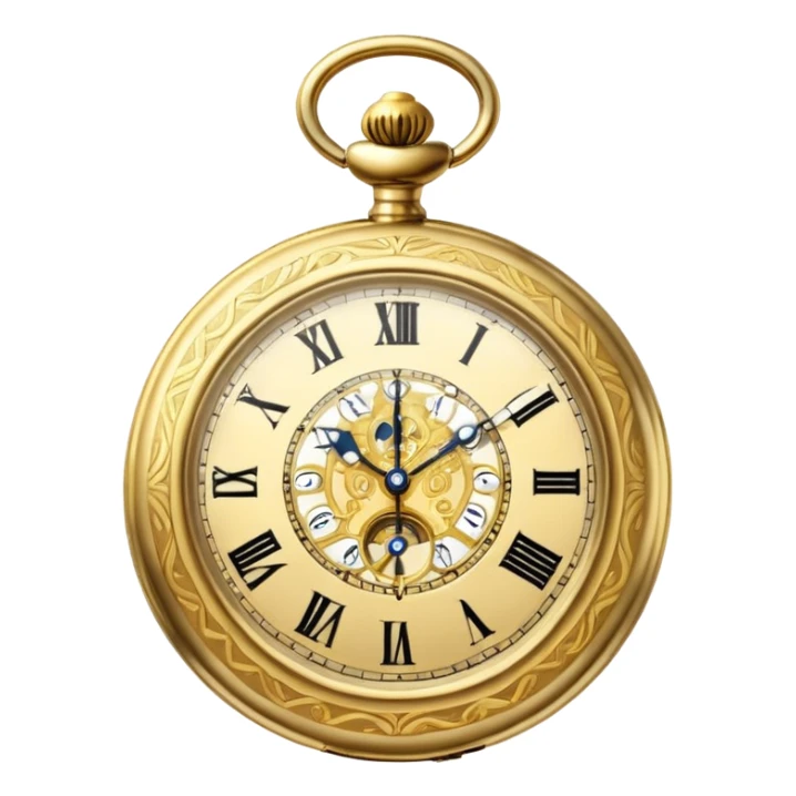 ornate gold pocket watch, vintage, engraved, minimal, no text sticker