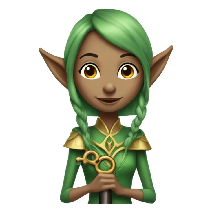 an elf woman login holding a big key sticker