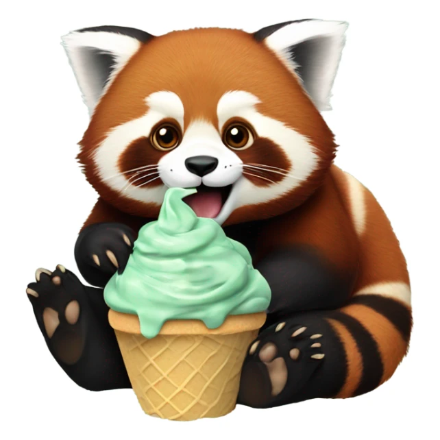 1 chubby extra large realistic Red panda eating mint chocolate chip ice cream  sticker