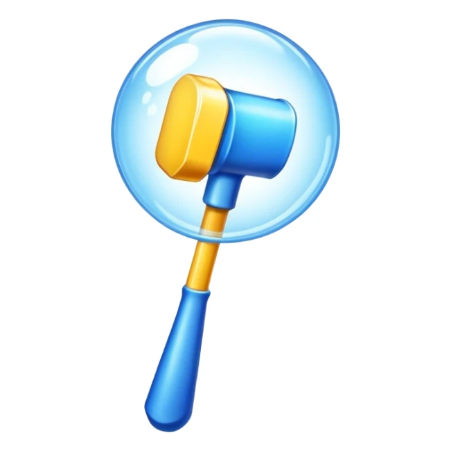 hammer item, props, game casual, stylized, yellow blue color, bubble style sticker