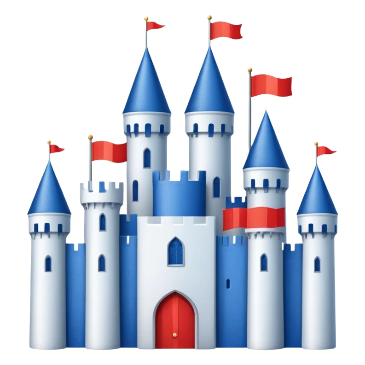 The flag has a yellow background with four horizontal red stripes running across it. In the upper left corner, there is a blue rectangle containing a white, stylized castle with three towers, the middle tower being taller than the others. sticker
