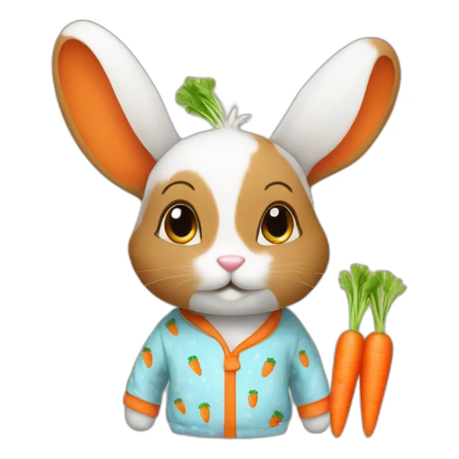 cute rabbit dressed with carrots printed on his pajamas sticker