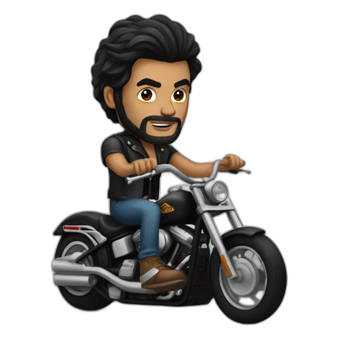 A  long black haired man with a lots of tattoos riding a Harley motorcycle sticker