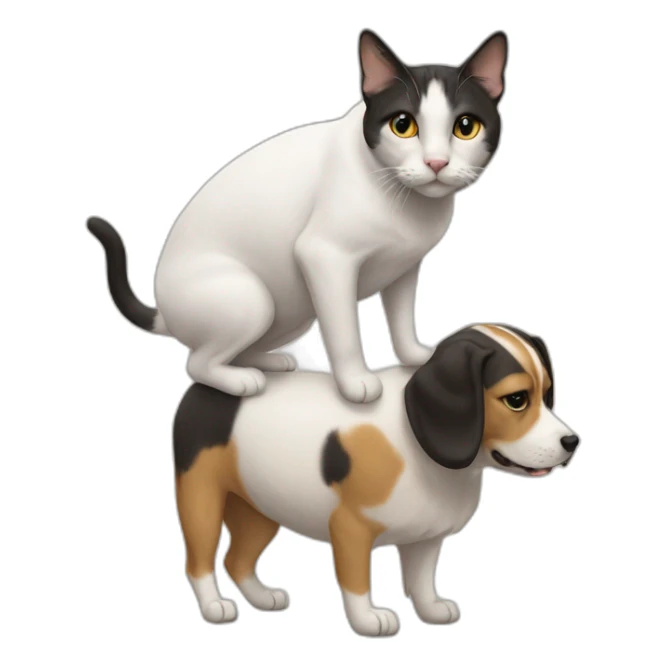 a cat on the back of a dog sticker