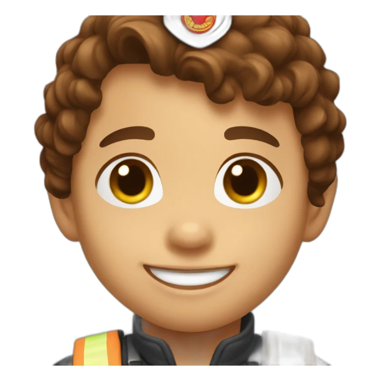 Baby fire fighter with brown hair and smiling sticker