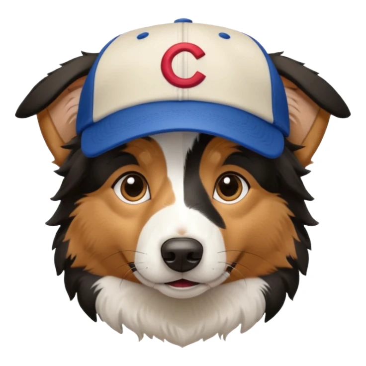 a border collie dog with a Cubs baseball hat on sticker