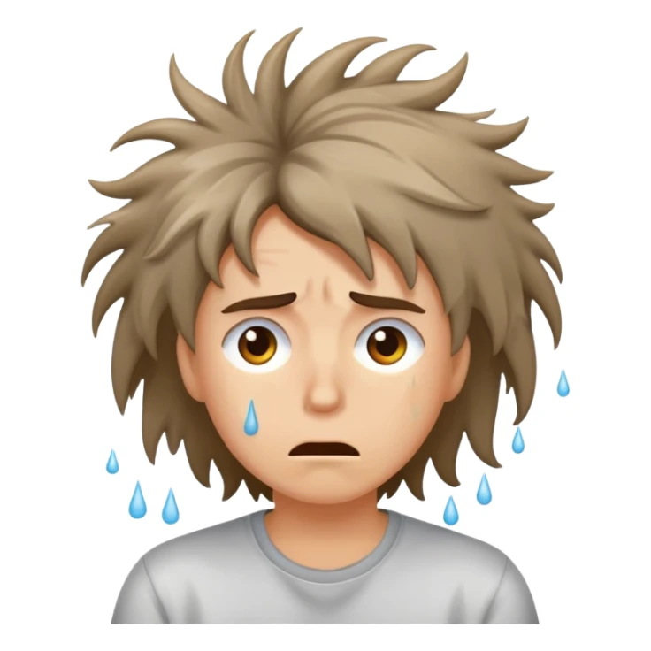 stressed person with messy hair and sweat drops sticker