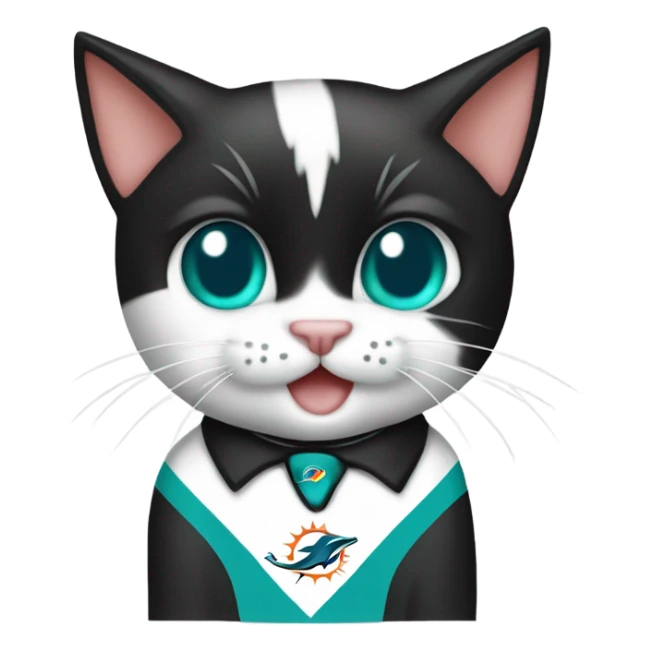 cute tuxedo cat in miami dolphins shirt sticker