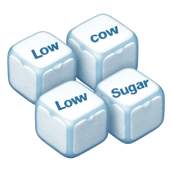 Icon 3 terrones de azúcar con la palabra debajo que diga low sugar sticker