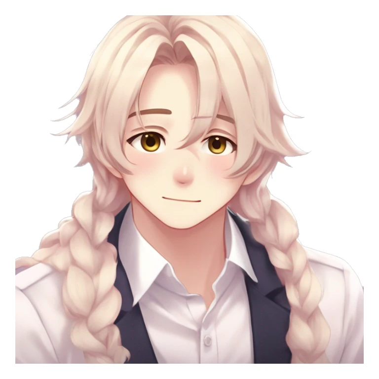 Gorgeous romantic hot attractive anime style modern gentlemanly anime shojo guy with long pretty lustrous hair and colorful eyes and blushing face aesthetic trending style  pastelcore cottagecore kawaiicore sticker