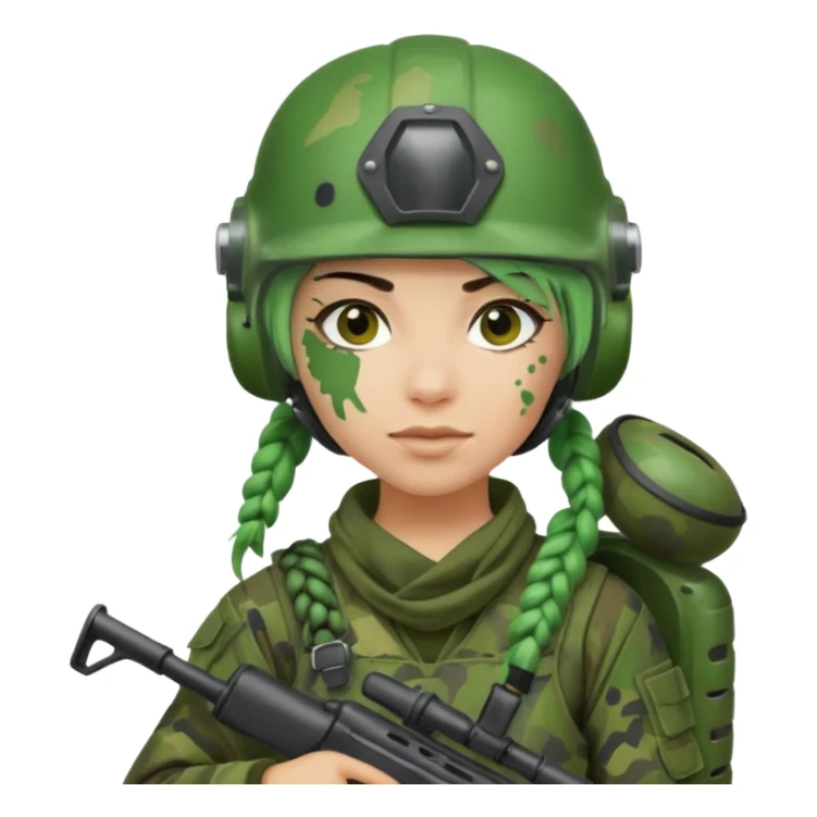 paintball player with geared face braided green hair sticker