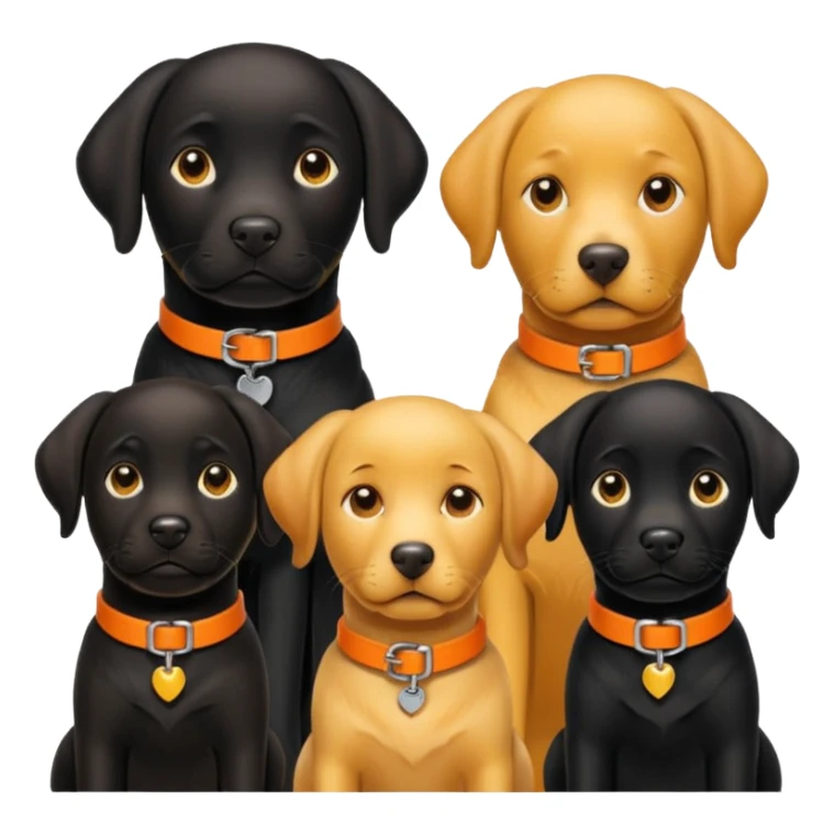 1 black labrador with yellow collar, 1 black labrador with orange collar, 2 dogs in 1 picture sticker