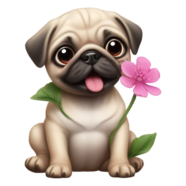 Baby pug playing with a flower pink eyes  sticker