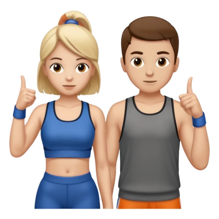 Girl and boy in gym clothes who points out sticker