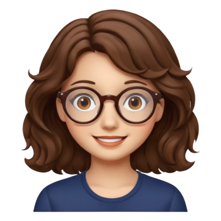girl brown hair wavy. round glasses eye sticker