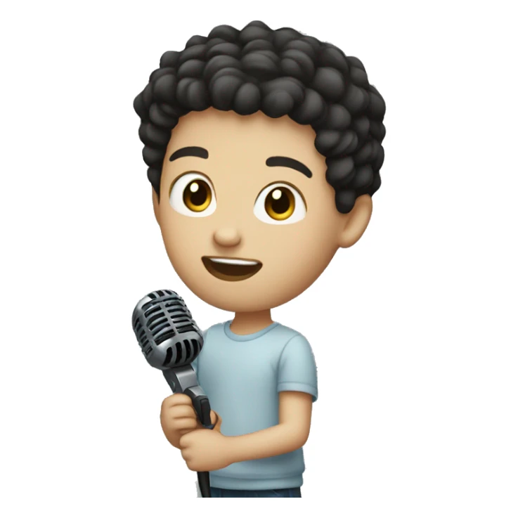 White Kid dark hair holding a microphone  sticker