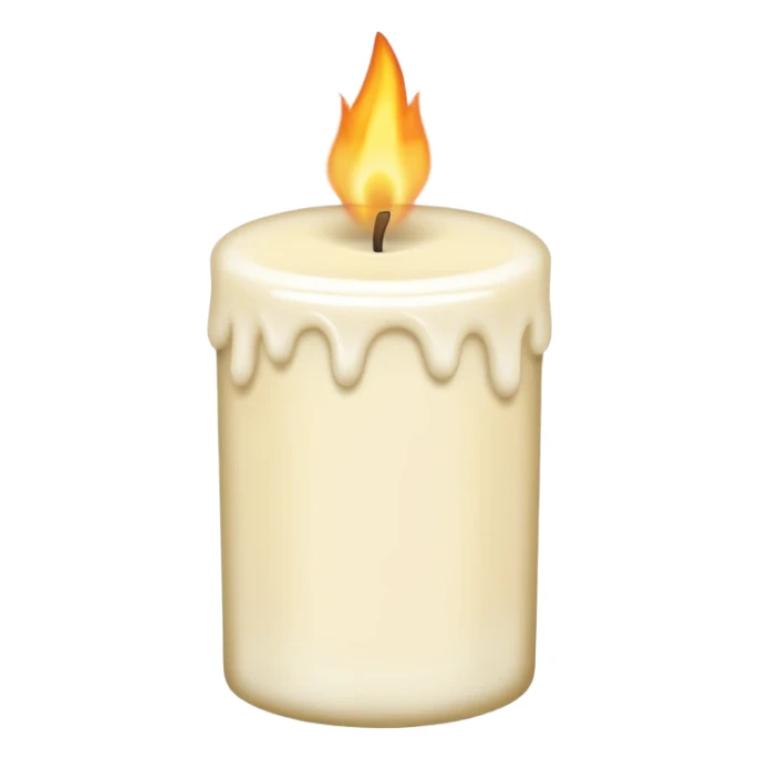
minimal flat emoji of a white or cream scented candle with three visible flames, soft warm glow, clean vector style, elegant and modern, transparent background sticker