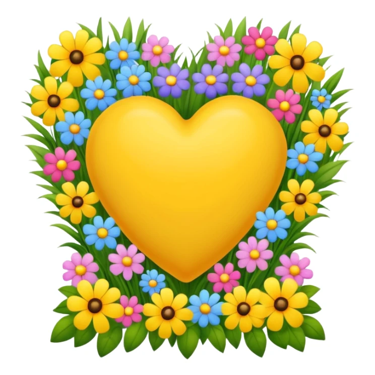 yellow heart with beautiful colorful field flowers around its border sticker