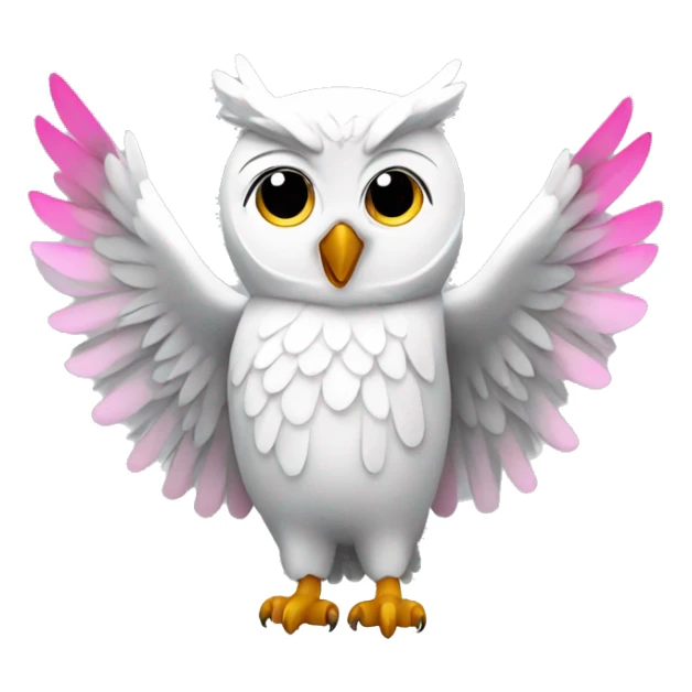 white owl with pink ears and grey wings, laughing sticker
