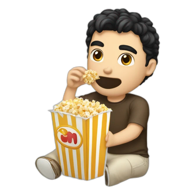 white guy black hair eating popcorns drinking Beverage Box straw sticker
