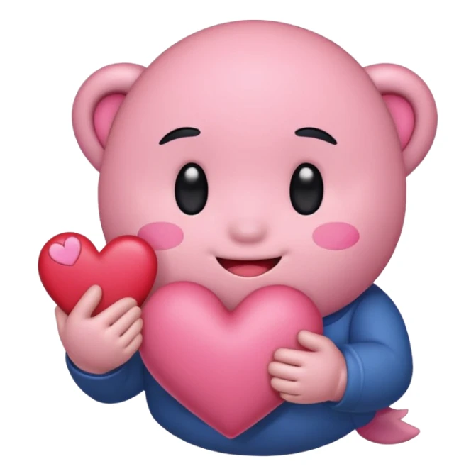 create a chibi sticker of Kirby smiling with a heart in his hands sticker
