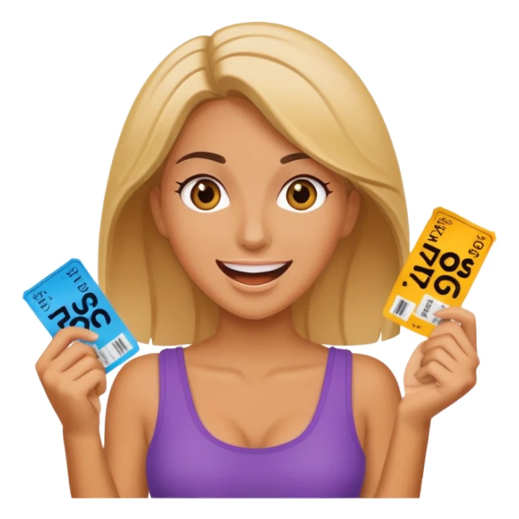 excited woman holding tickets sticker