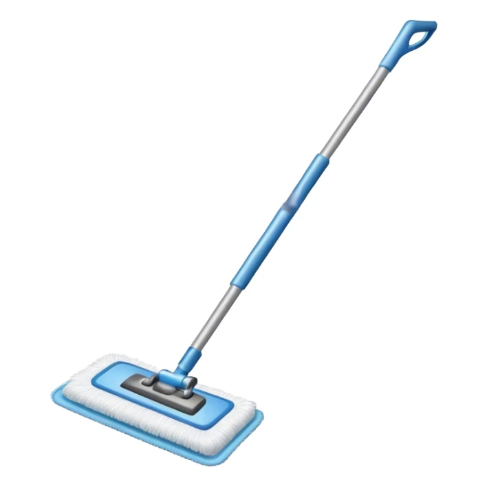 A household floor mop with a handle and cleaning pad sticker