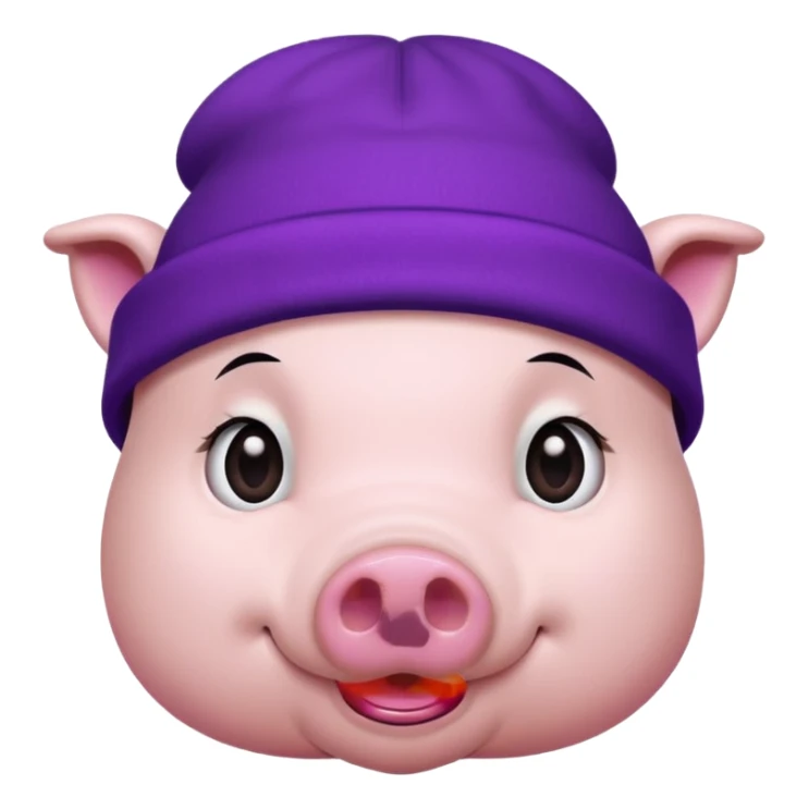 pig wearing a purple beanie, long straight black hair sticker