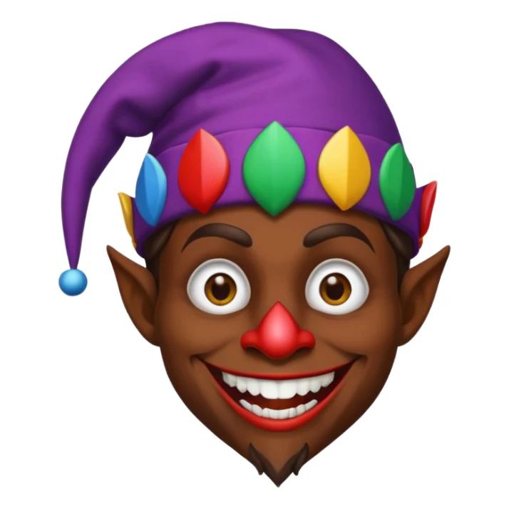 Dark brown skin medieval jester with white pupils and fangs sticker