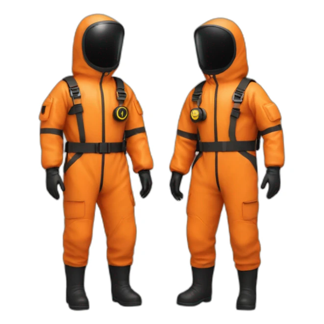 2 persons in orange Orange hazmat suit, black boots, belt with pouches sticker
