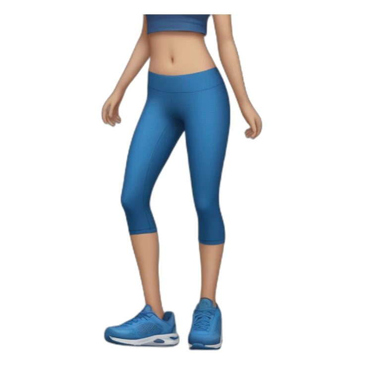 Short brunette, leggings, blue walking shoes, tattoo sticker