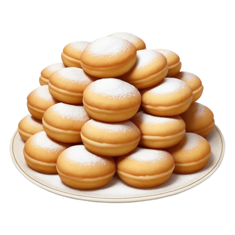 Cinematic Realistic image of simple round buñuelos, depicted with a lightly crisp, golden exterior and soft, airy interior, dusted with a subtle layer of powdered sugar and set against a rustic backdrop with warm, inviting lighting. sticker